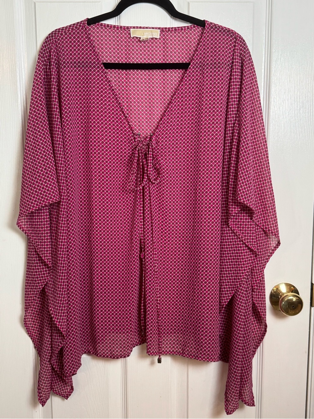 Michael Kors Pink Geometric Tie Front Poncho Tunic Top L/XL